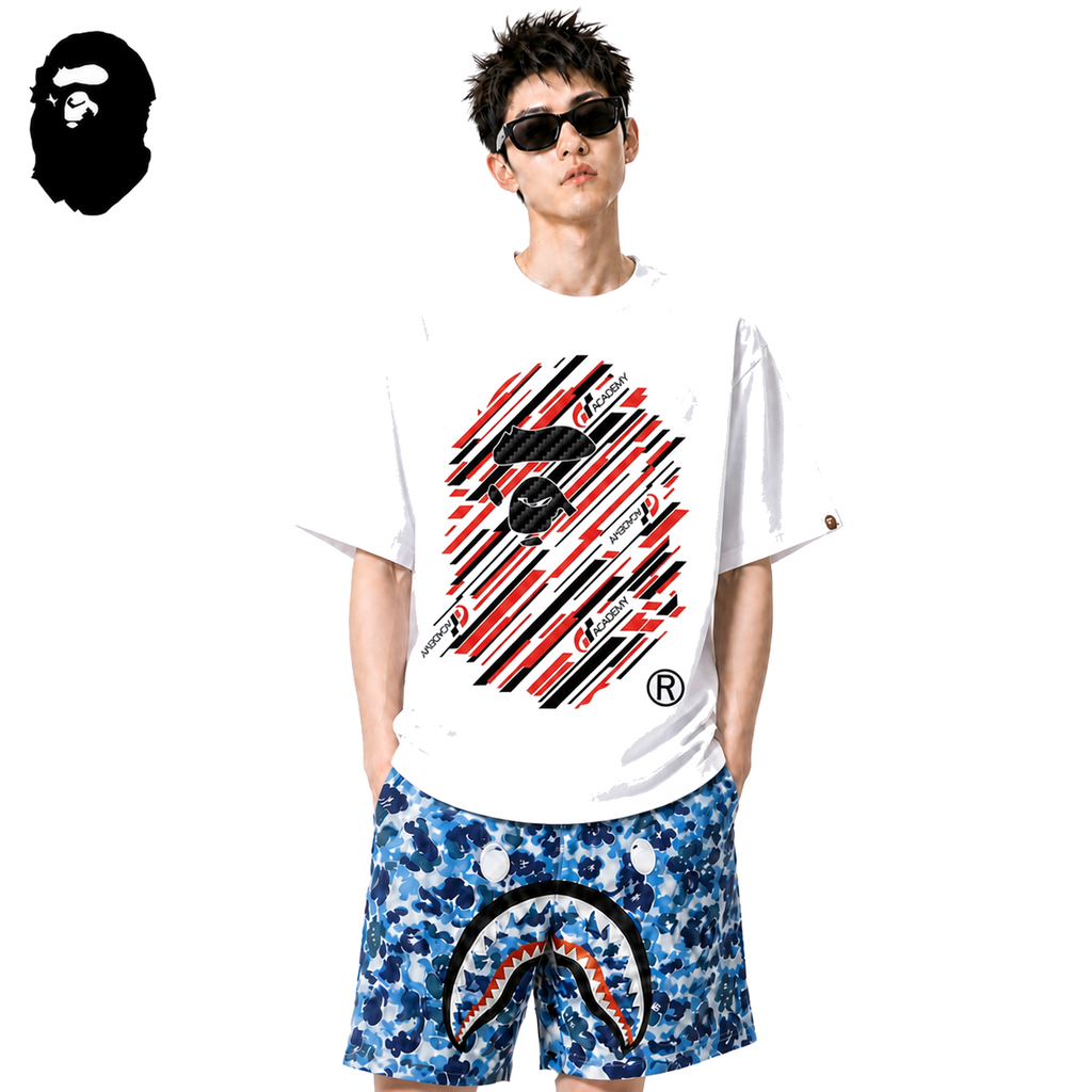 BAPE x Gran Turismo Stripe Ape Head Men's T-Shirt - White