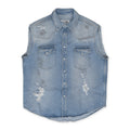 Blue Sleeveless Distressed Denim Shirt