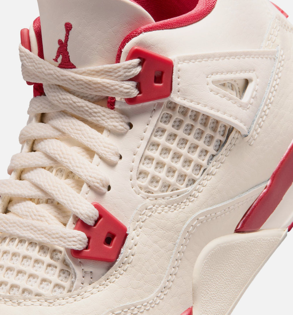 Air Jordan 4 Retro Valentines Day Preschool Lifestyle Shoes - Pale Ivory/Sierra Red/Tough Red
