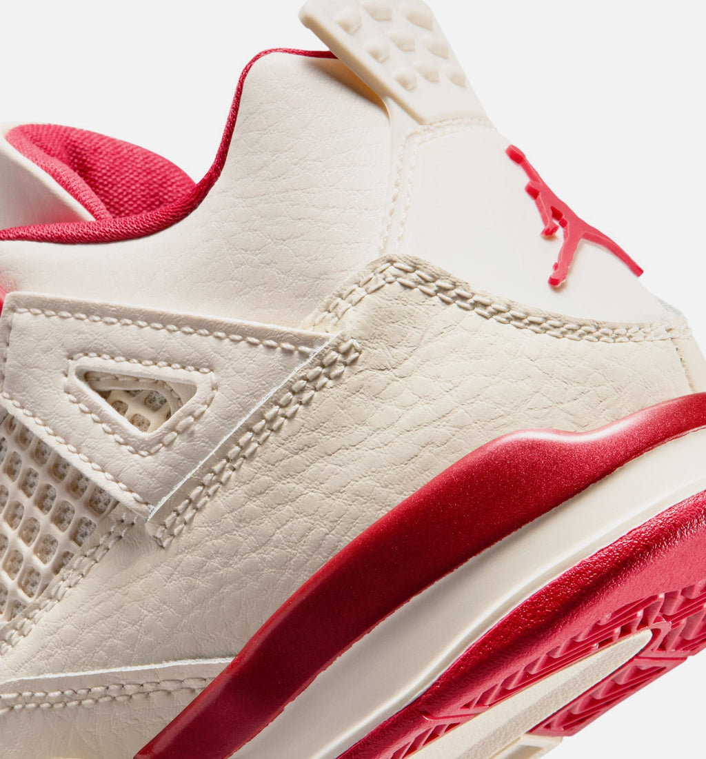 Air Jordan 4 Retro Valentines Day Preschool Lifestyle Shoes - Pale Ivory/Sierra Red/Tough Red