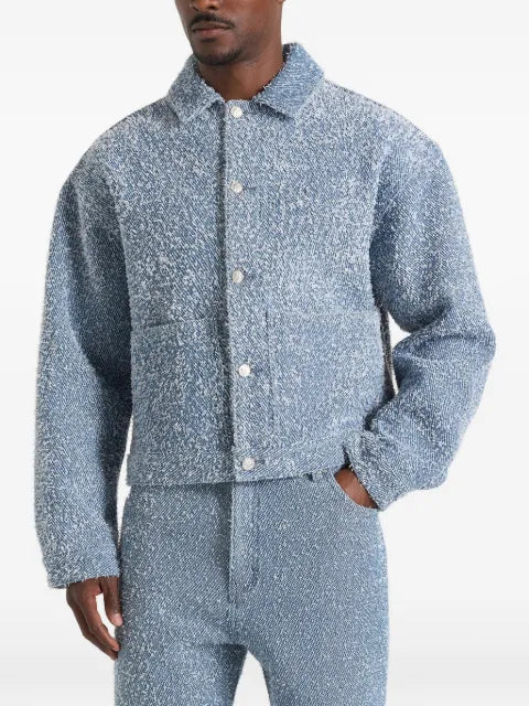 Manière De Voir Damien in blue bouclé denim-jacket with back pleat