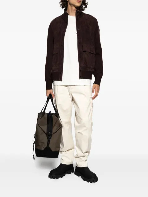 Moncler suede knitted panel cardigan