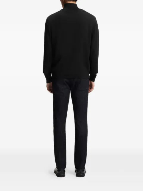 BOSS Zip-through cotton cardigan with logo detail