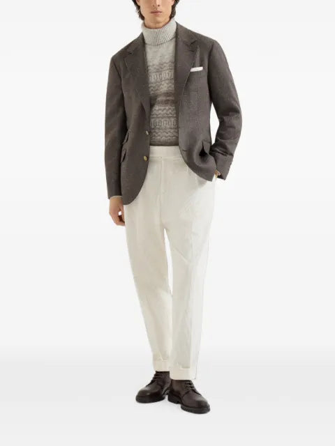 Brunello Cucinelli Mouliné virgin wool twill deconstructed Cavallo blazer