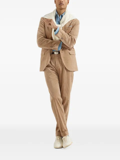 Brunello Cucinelli comfort cotton and cashmere corduroy deconstructed blazer with large peak lapels and metal buttons