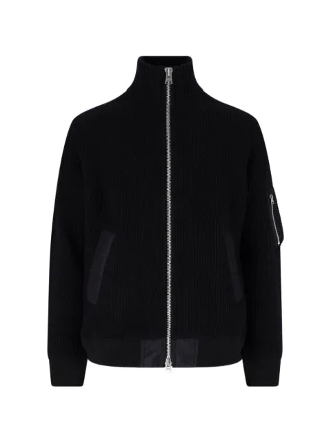 sacai ribbed-knit zip-up cardigan