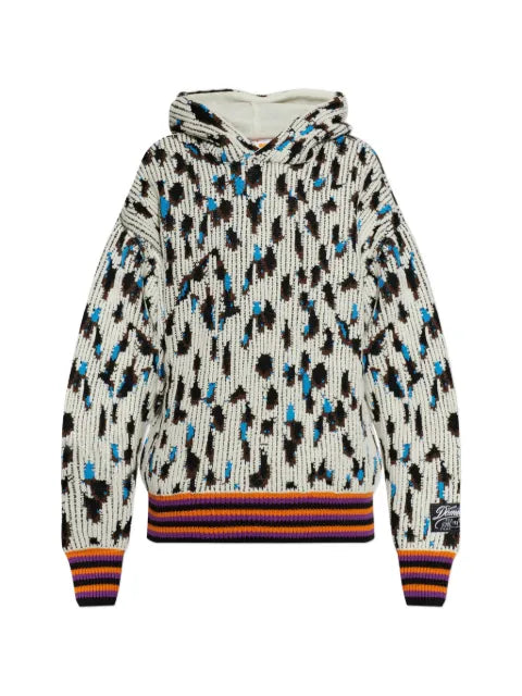 PDF intarsia-knit striped-trim hoodie