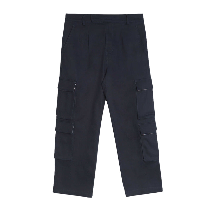 Thom Browne Style Men's Casual Cargo Pants - 100% Cotton with Adjustable Backstrap with Signature...