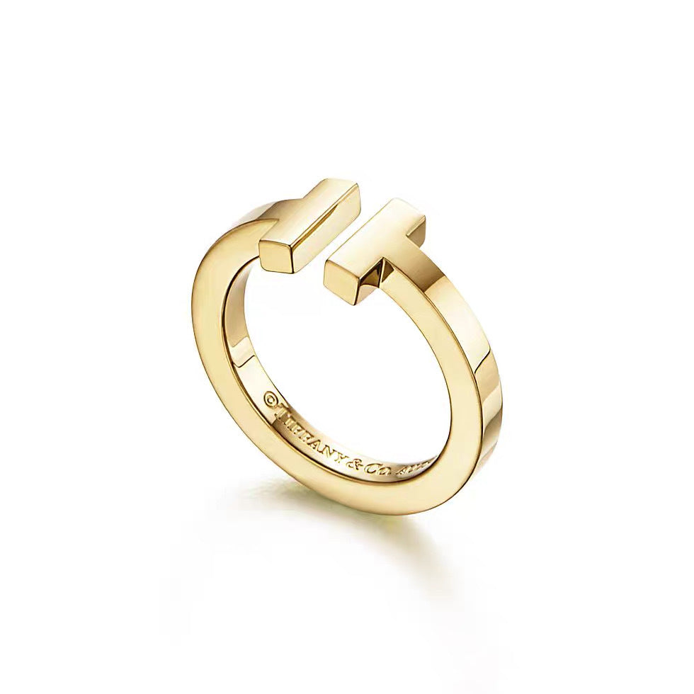 Tiffany Style T Motif Cubic Zirconia 18K Gold-Plated Ring