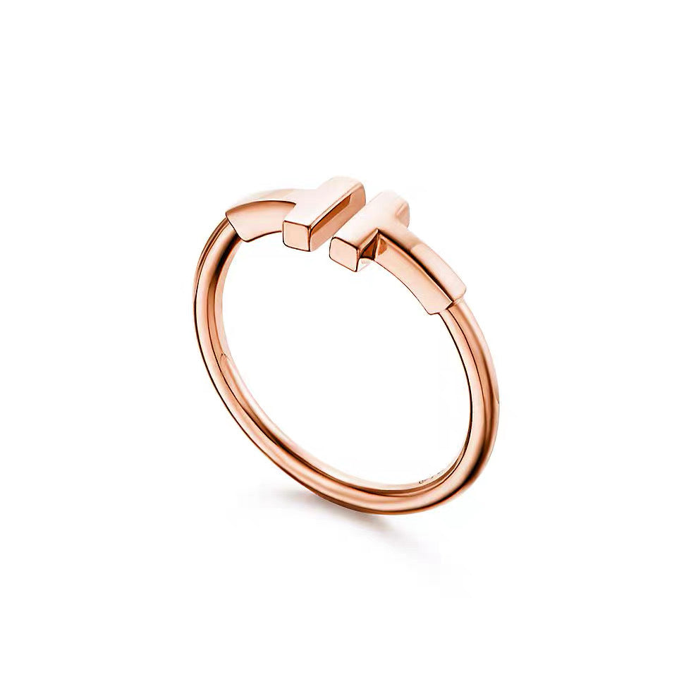 Tiffany Style T Motif Cubic Zirconia 18K Gold-Plated Ring