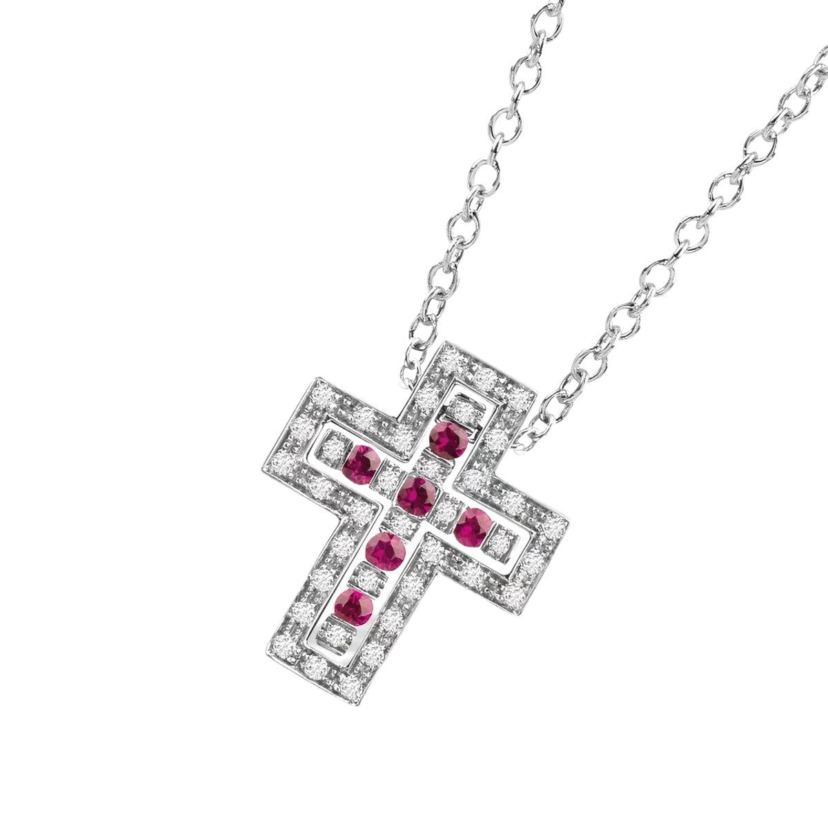Damiani Style Cross Cubic Zirconia White-Gold-Plated Necklace