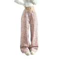 Pink Leopard Print High Waist Wide Leg Baggy Denim Trousers