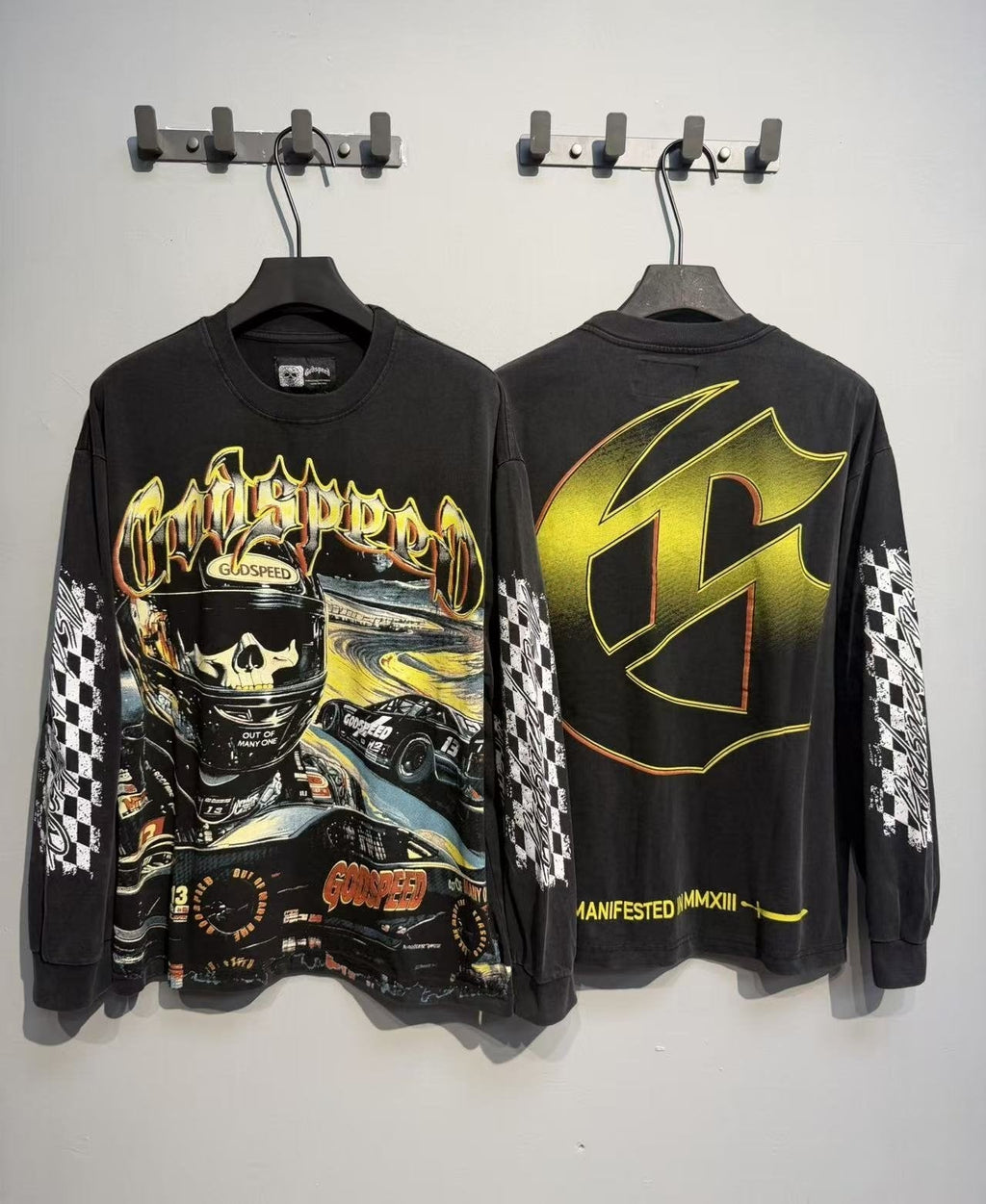 Godspeed Washed Black Racing Skull Long-Sleeve T-Shirt