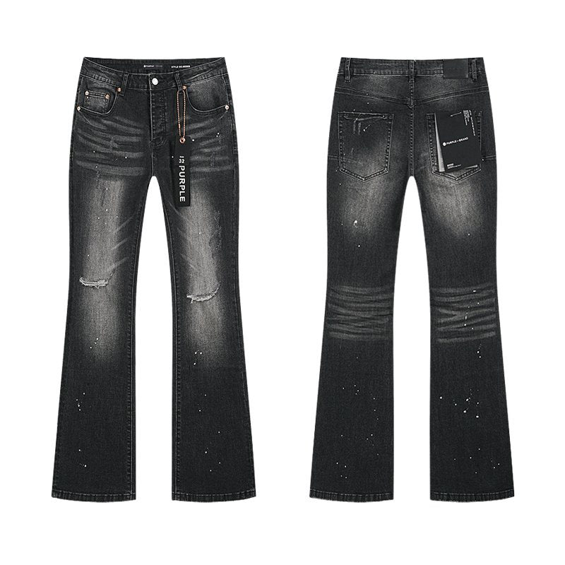 Purple Brand Washed Black Distressed Paint-Splatter Jeans
