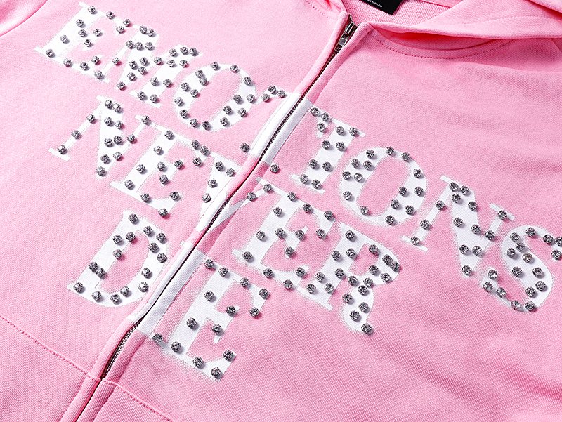 MIXED EMOTION Pink Rhinestone Zip Hoodie