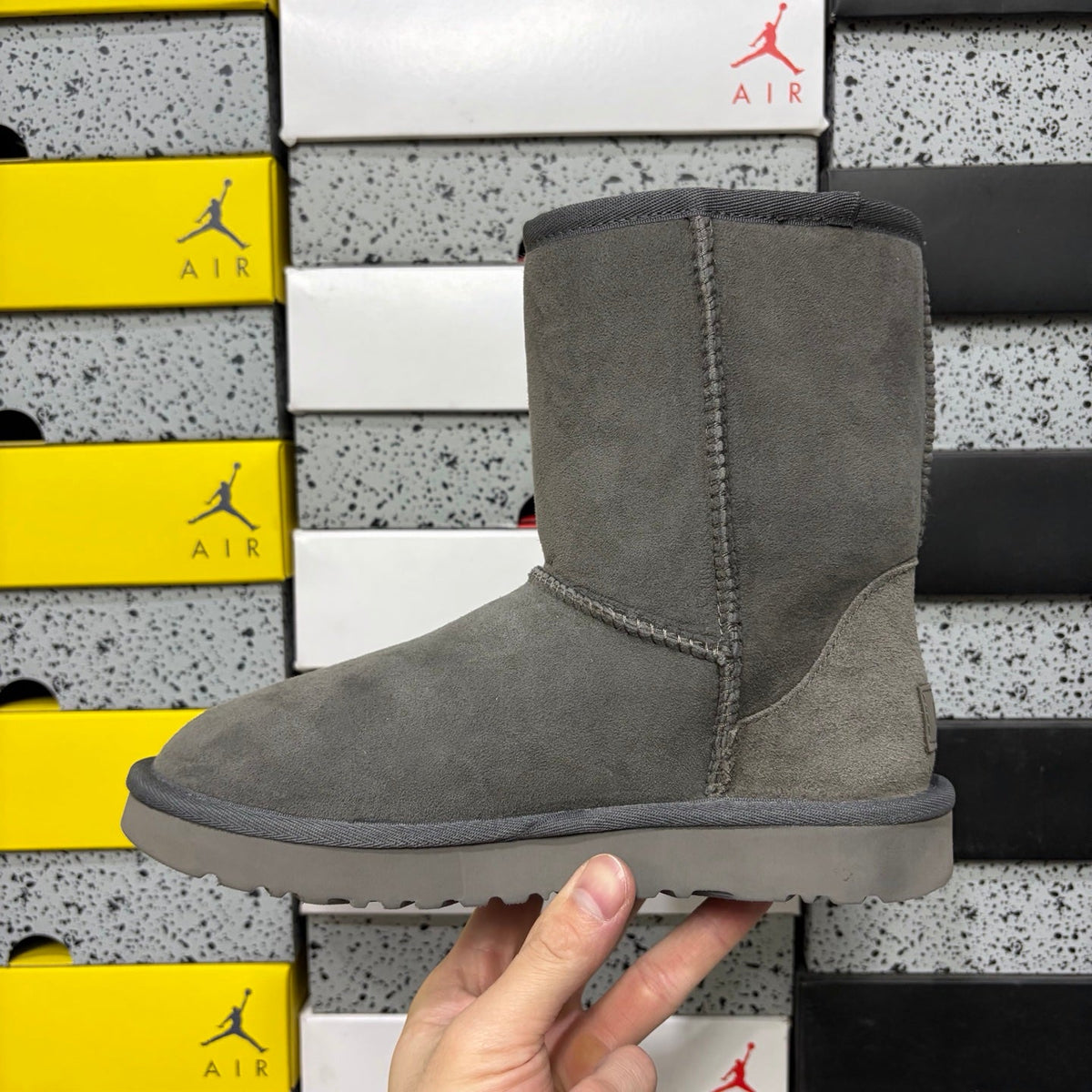 UGG Kallen Lace Classic Short Boot – Suede Boot with Shearling Lining, Tonal Back Seam & All-Grey Classic Sole in Grey