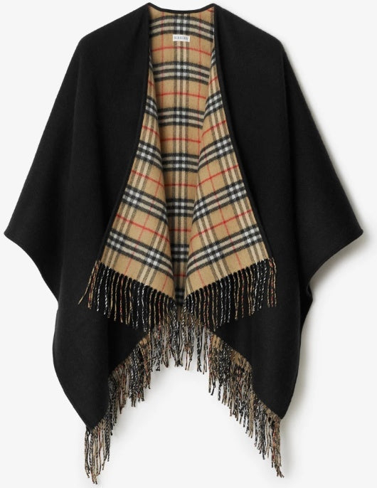 Burberry Style Reversible Plaid Cape Scarf