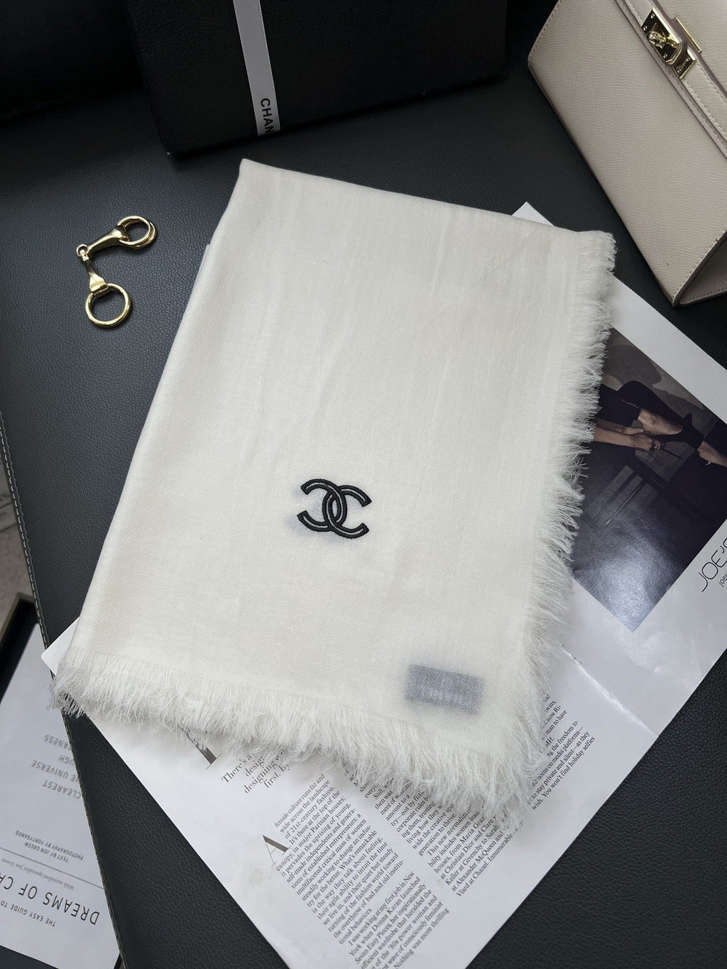 Chanel Style Lightweight Embroidered Logo Scarf