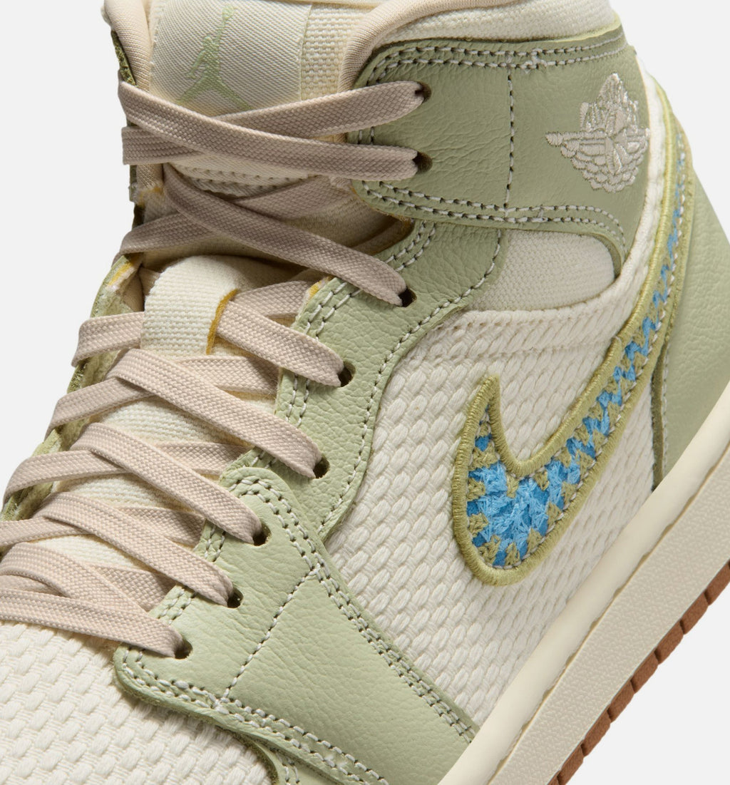Air Jordan 1 Mid SE - Women's Lifestyle Shoe (Olive Aura/Pearl White/Lawn)
