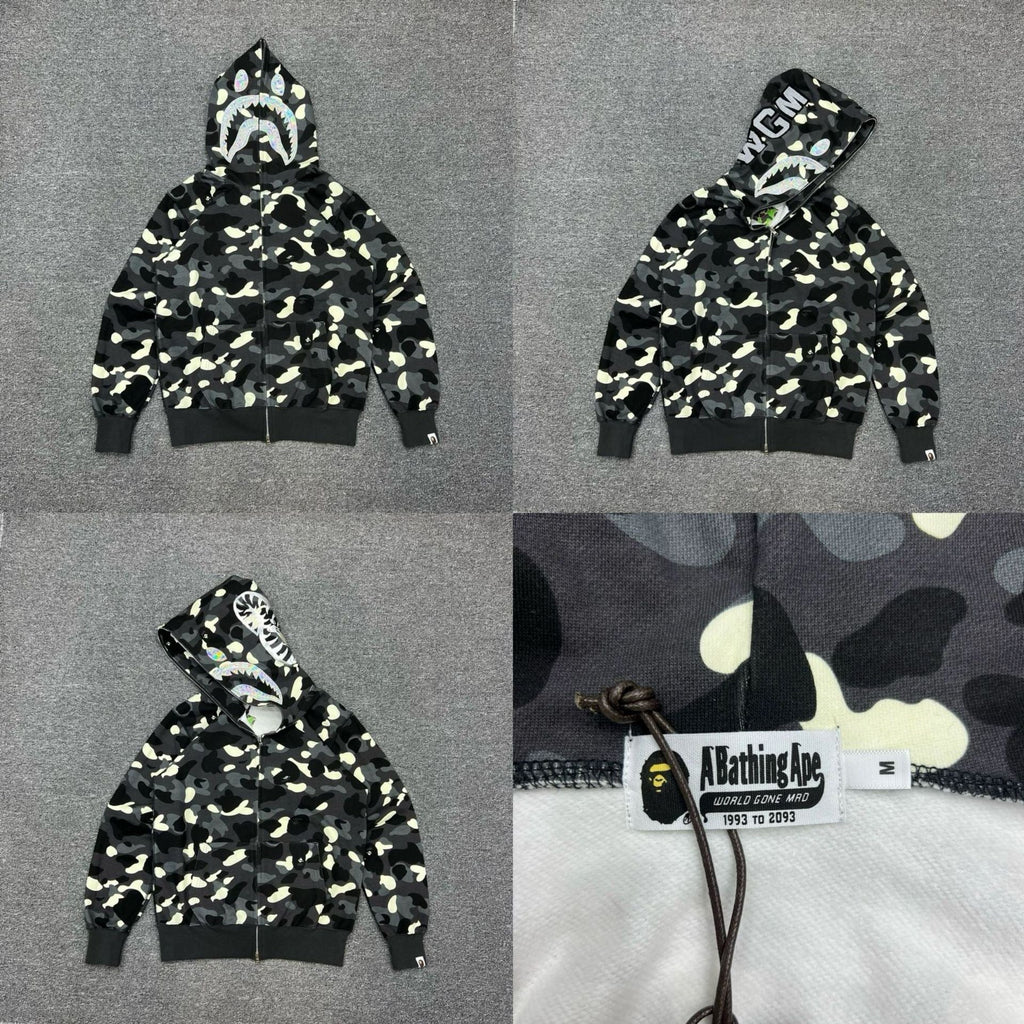 A BATHING APE ABC Camo Shark Full Zip Hoodie Black