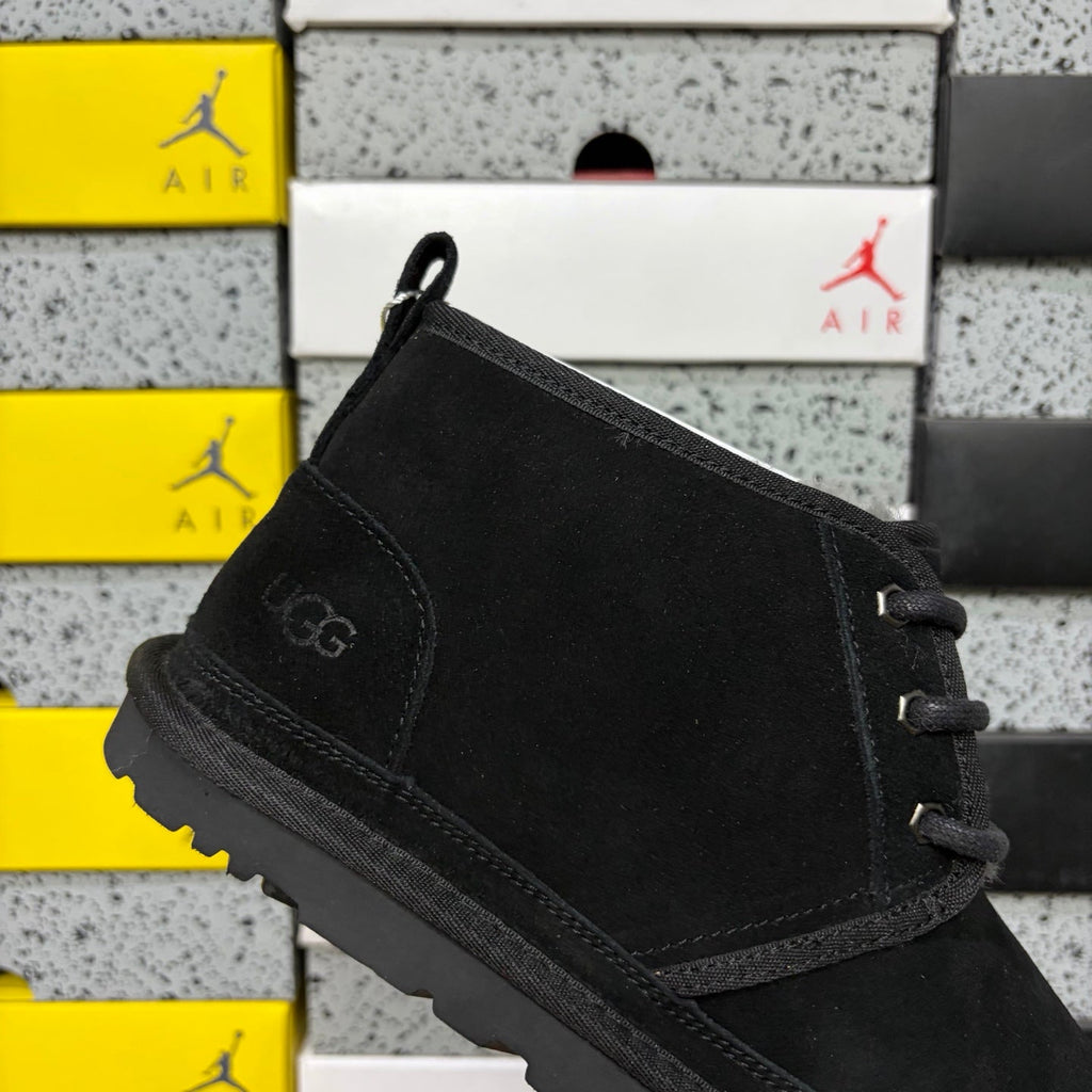 UGG Neumel Lace-Up Suede Chukka Boot with Shearling Lining, Silver Eyelet Hardware & Tonal Lug Sole in Black