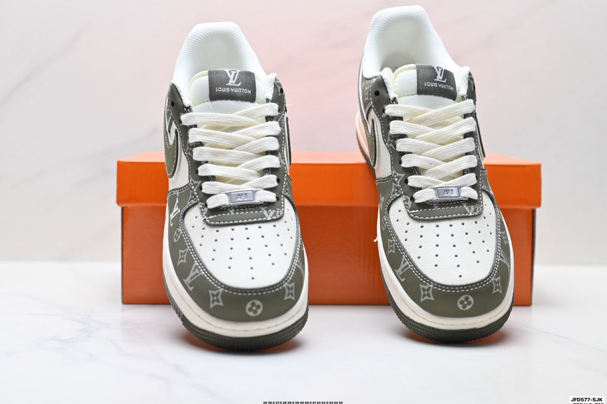 Nike Air Force 1 Low Black Gray Monogram Print Unisex Sneakers Style 11