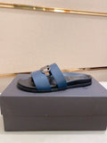 Valentino Men's Navy Blue Buckle Slide Sandals