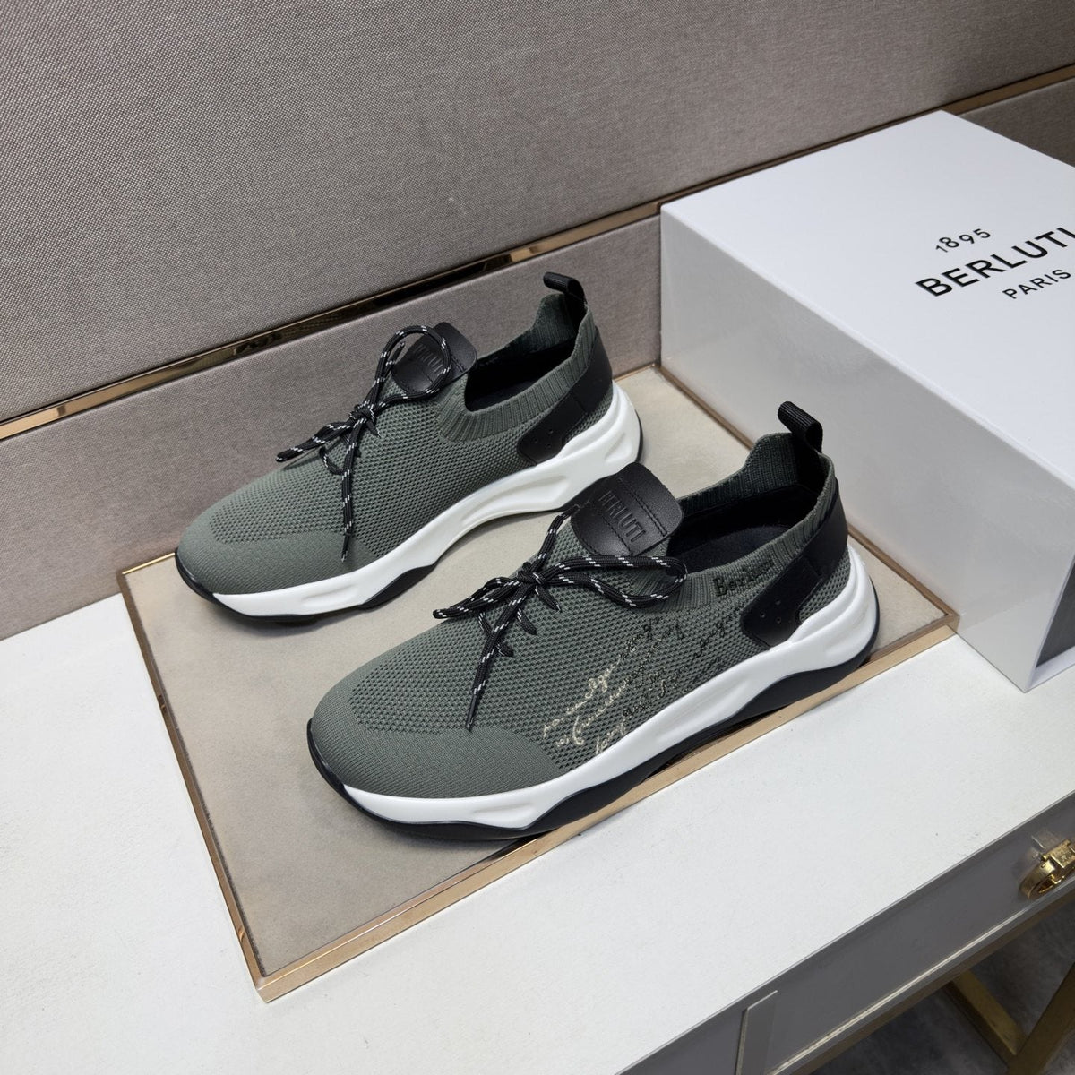 Berluti Olive Gray Lace-Up Sneakers