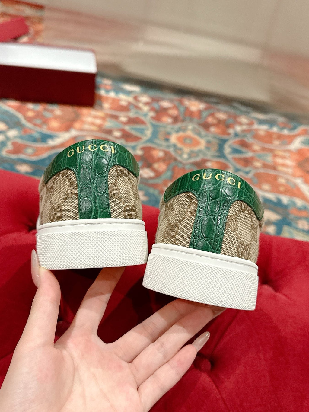 Gucci Men's Monogram Stripe Slip-On Sneakers