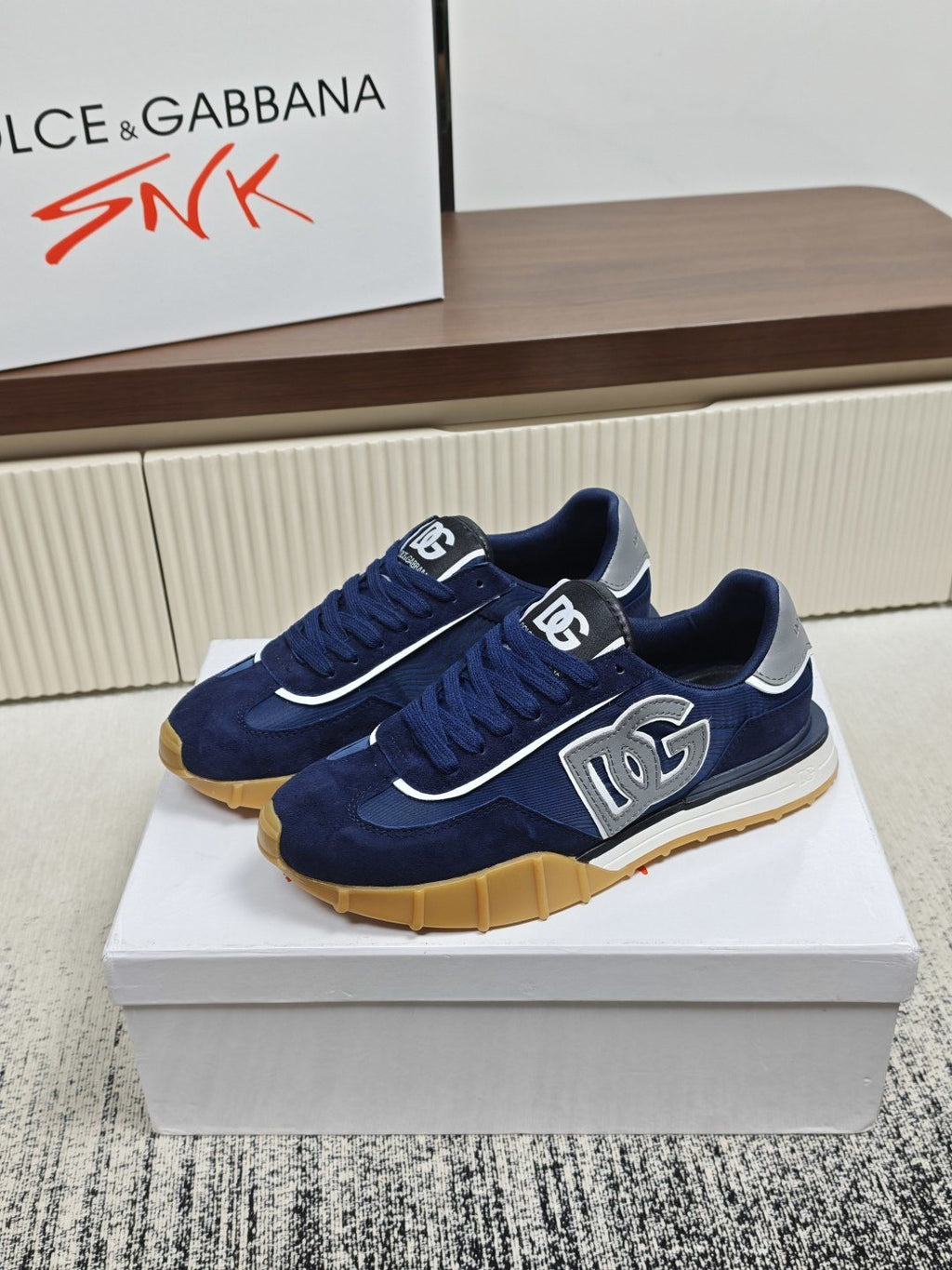 Dolce & Gabbana Navy Lace-Up Sneakers
