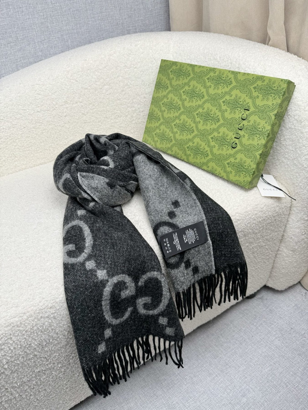 Charcoal Gray and Black Fringed Scarf