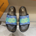Louis Vuitton Blue Green Patterned Slide Sandals