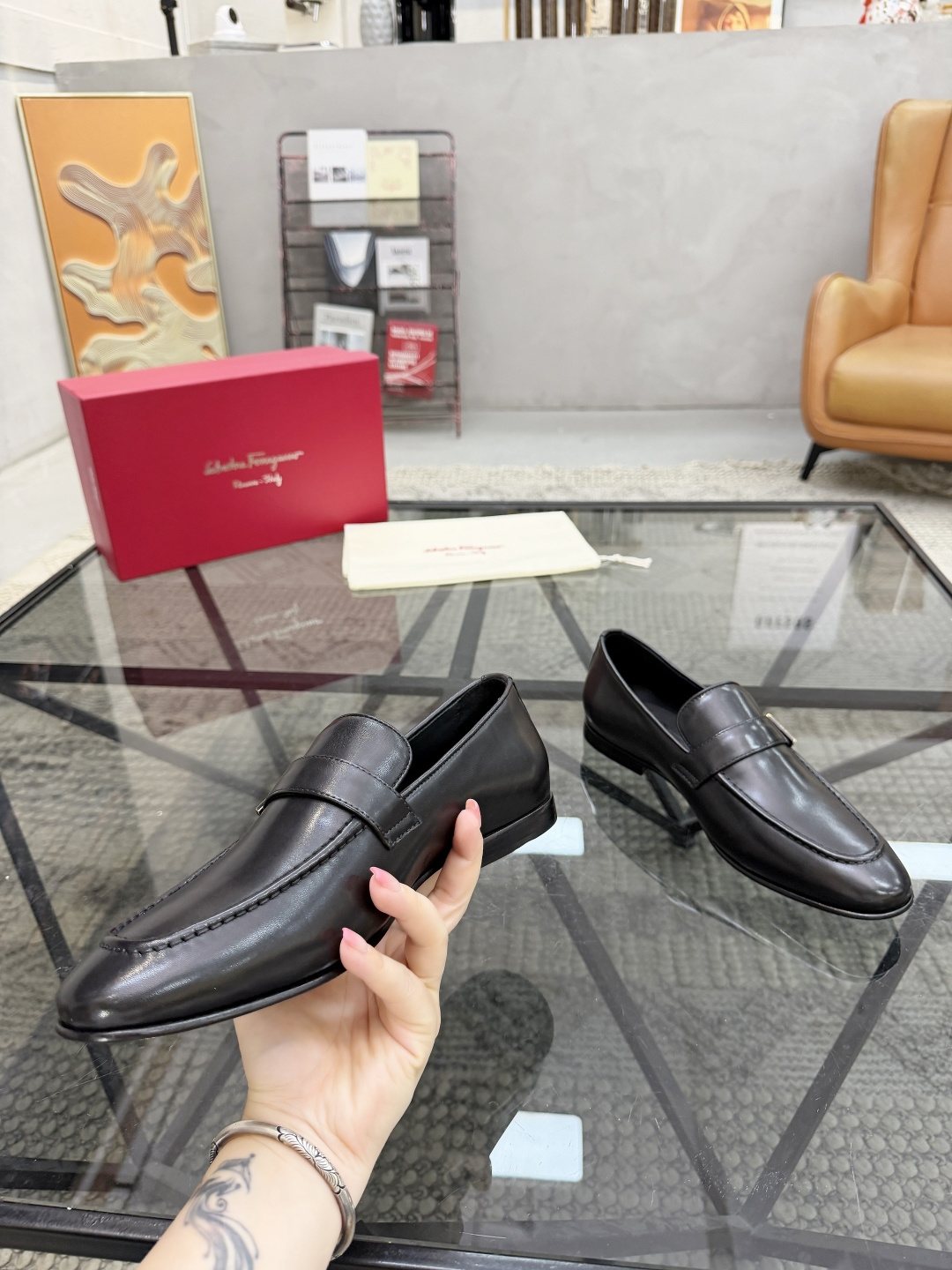 Salvatore Ferragamo Men's Black Buckle Strap Slip-On Loafers