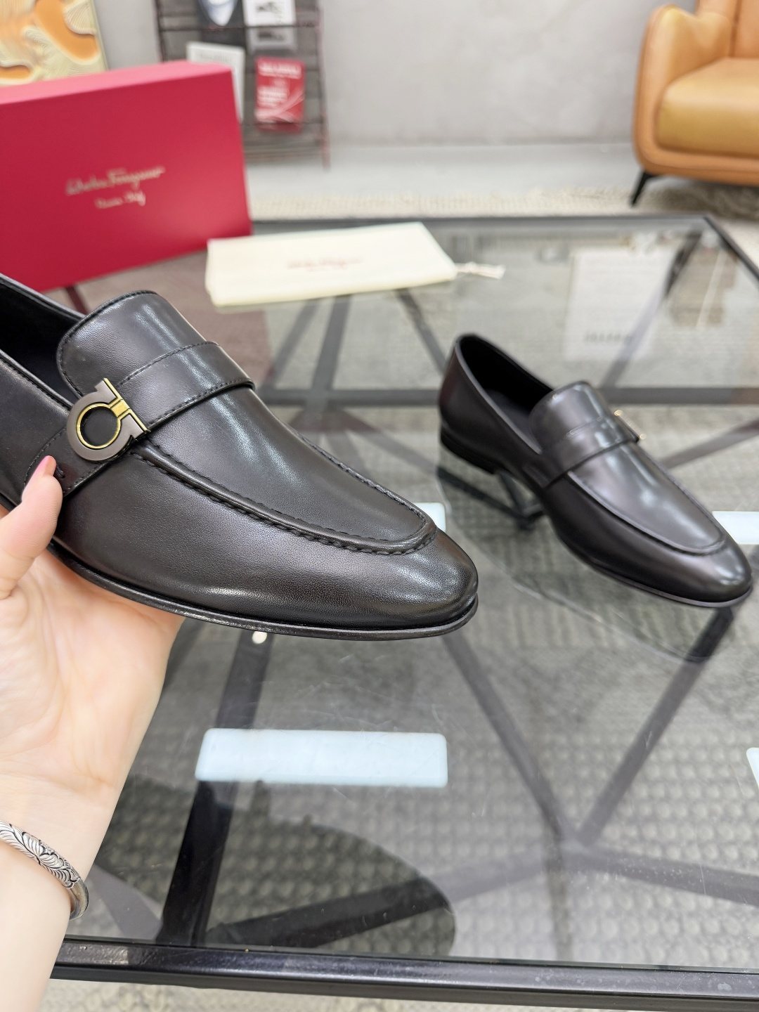 Salvatore Ferragamo Men's Black Buckle Strap Slip-On Loafers