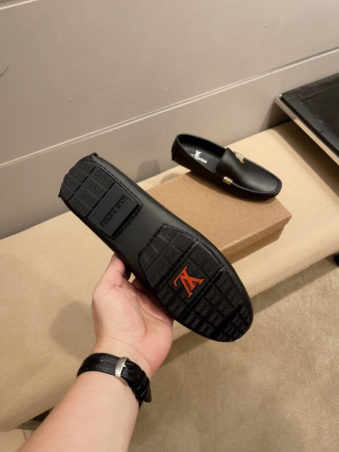 Louis Vuitton Black Pebbled Leather Loafers - Moc-Toe Stitching