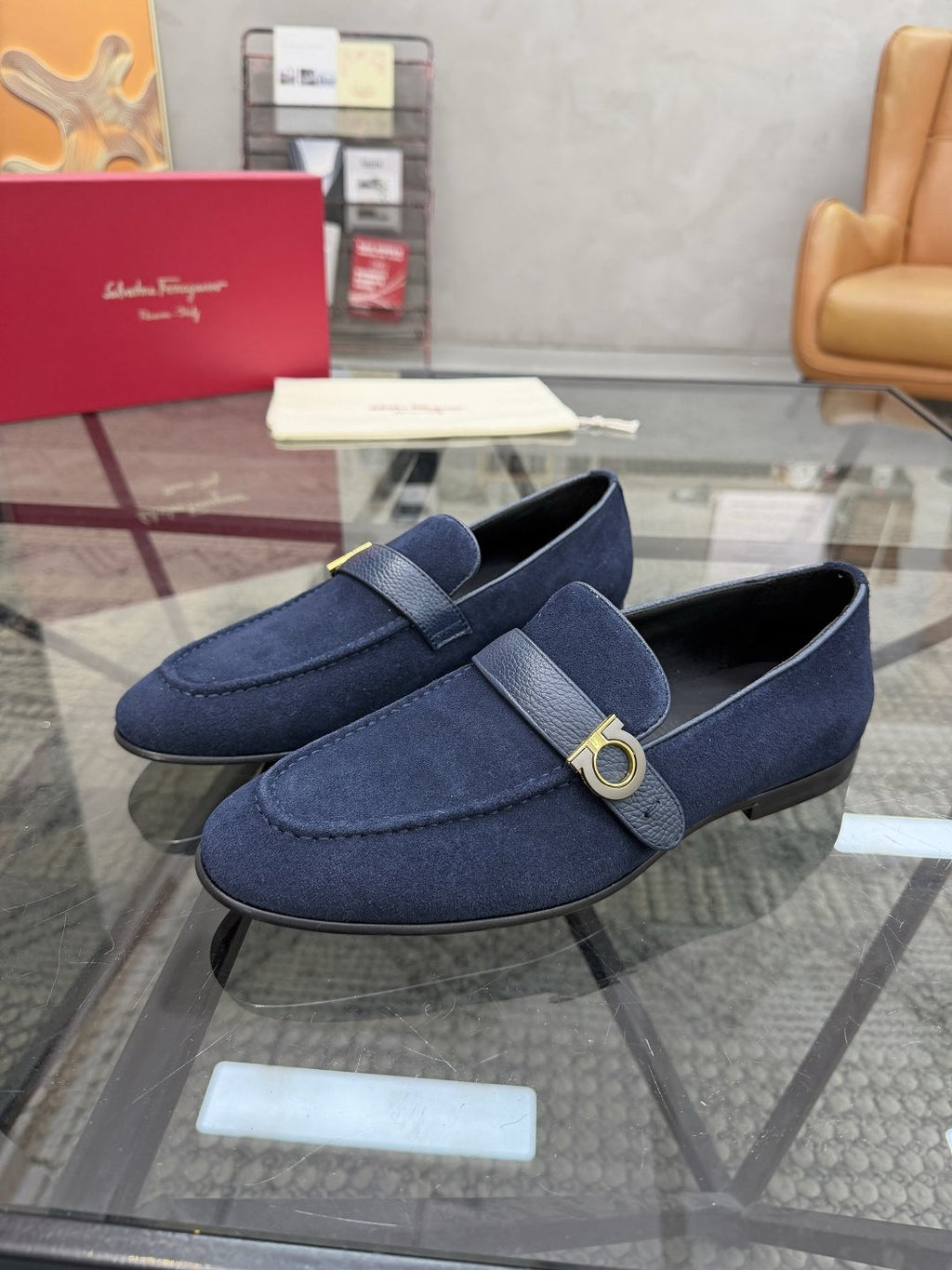 Salvatore Ferragamo Men's Ring Detail Slip-On Loafers