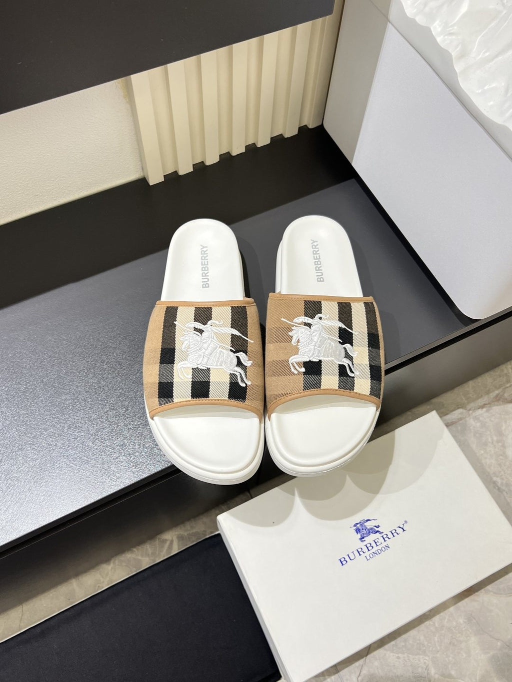 Burberry Plaid Slide Sandals