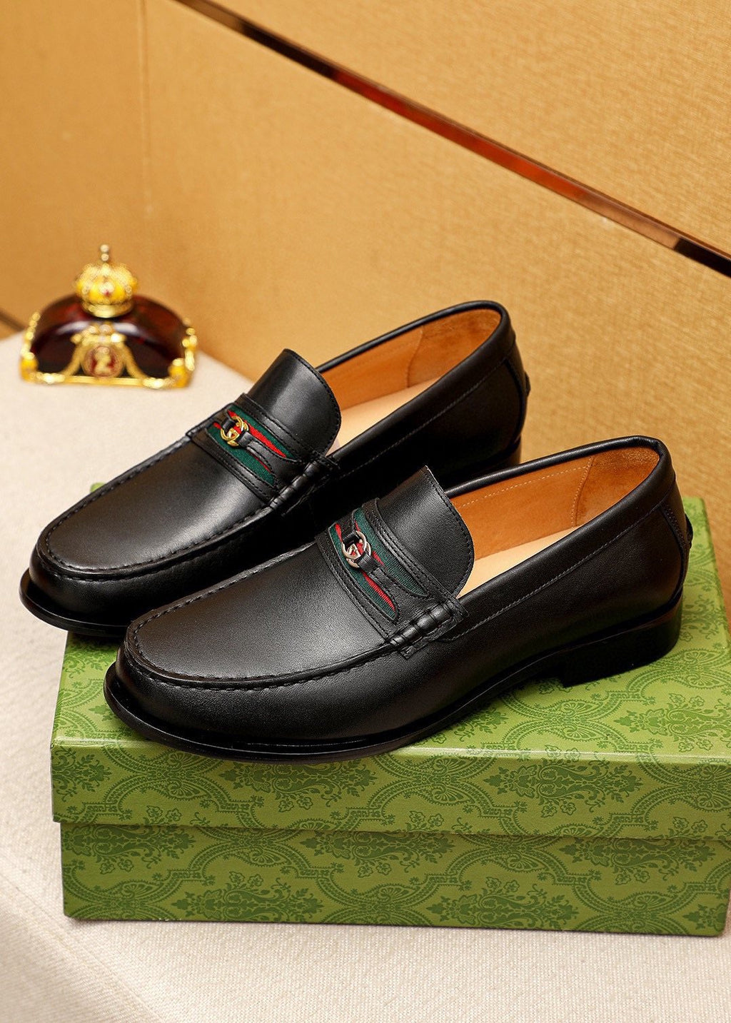 Gucci Web Stripe Leather Loafers