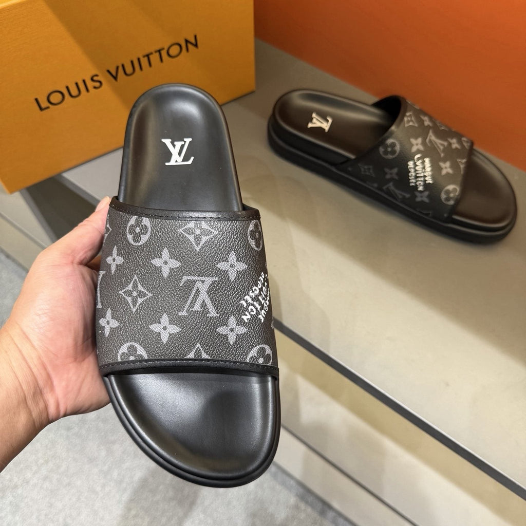 Louis Vuitton Monogram Slide Sandals - Black Footbed And Sole