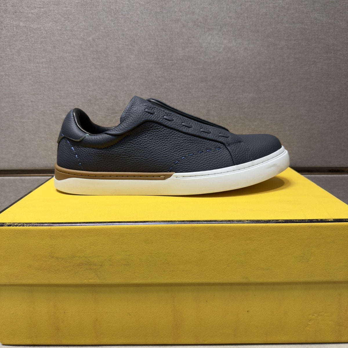 Fendi Brown-Gold Accent Slip-On Sneakers