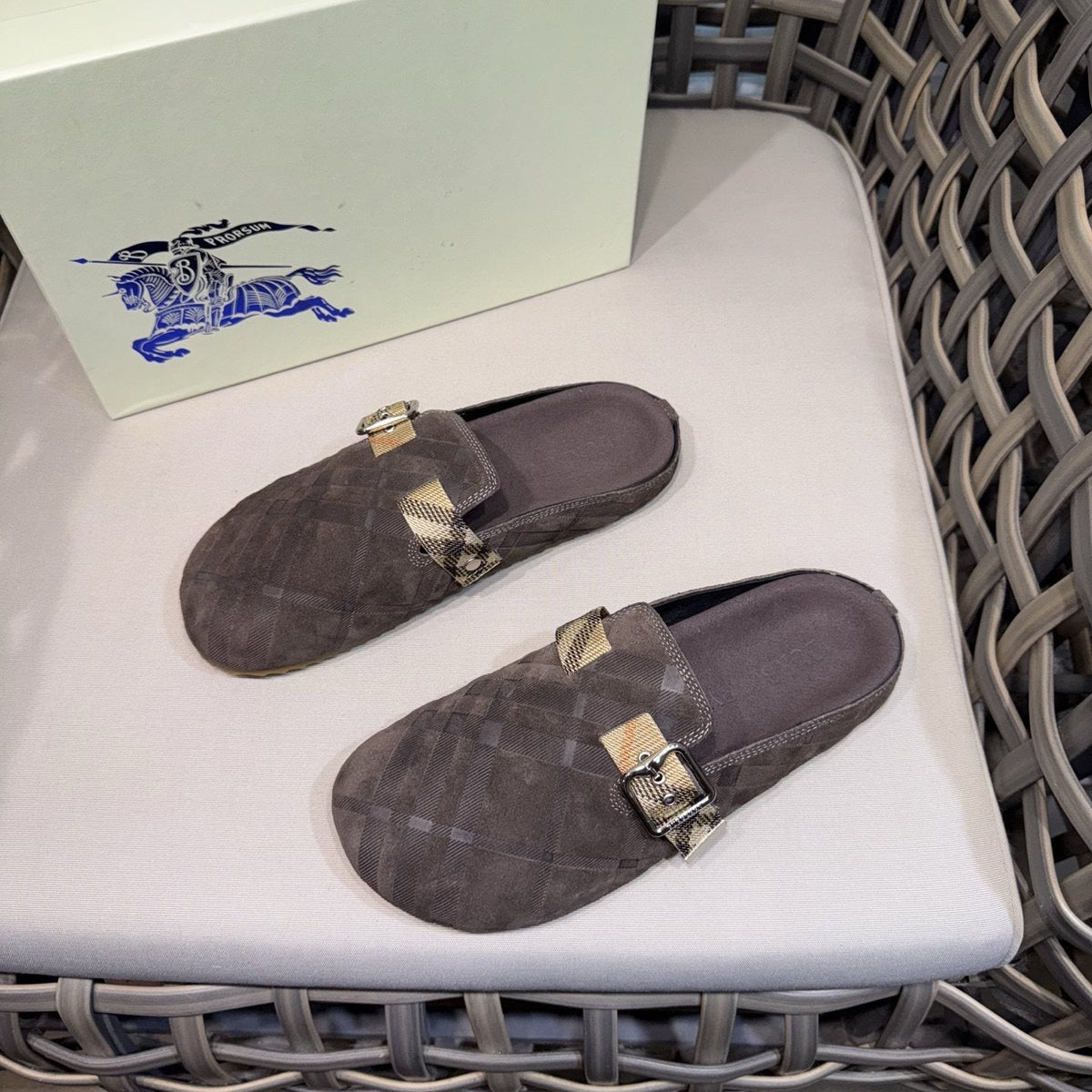 Burberry Patterned Buckle Mule Shoes