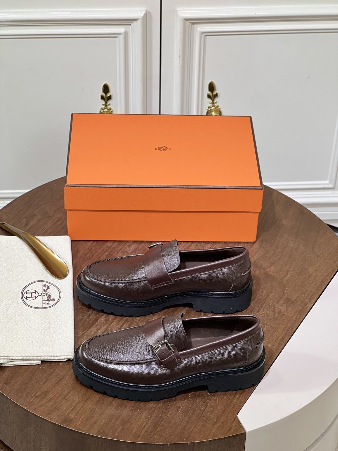 Hermès Men's Metal-Bar Lug Sole Loafers