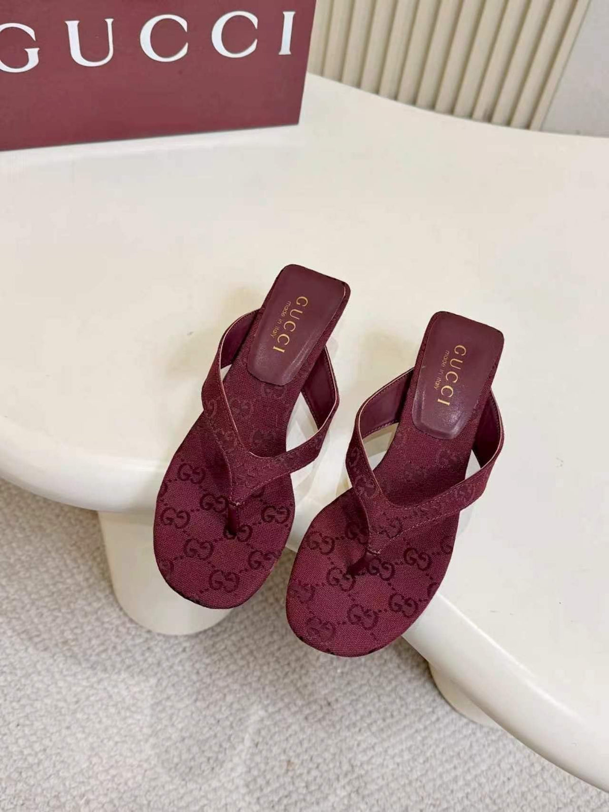 Gucci Monogram Thong Slingback Heeled Sandals