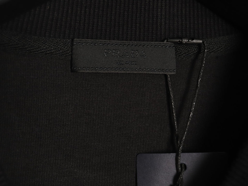 Prada Black Triangle-Detail Crewneck Sweatshirt with Red Silicone Trim